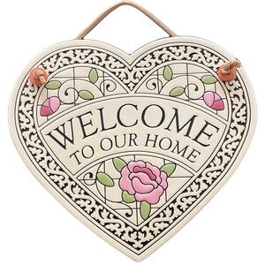 Vintage Heart Shaped Ceramic Sign Welcome To Our Home